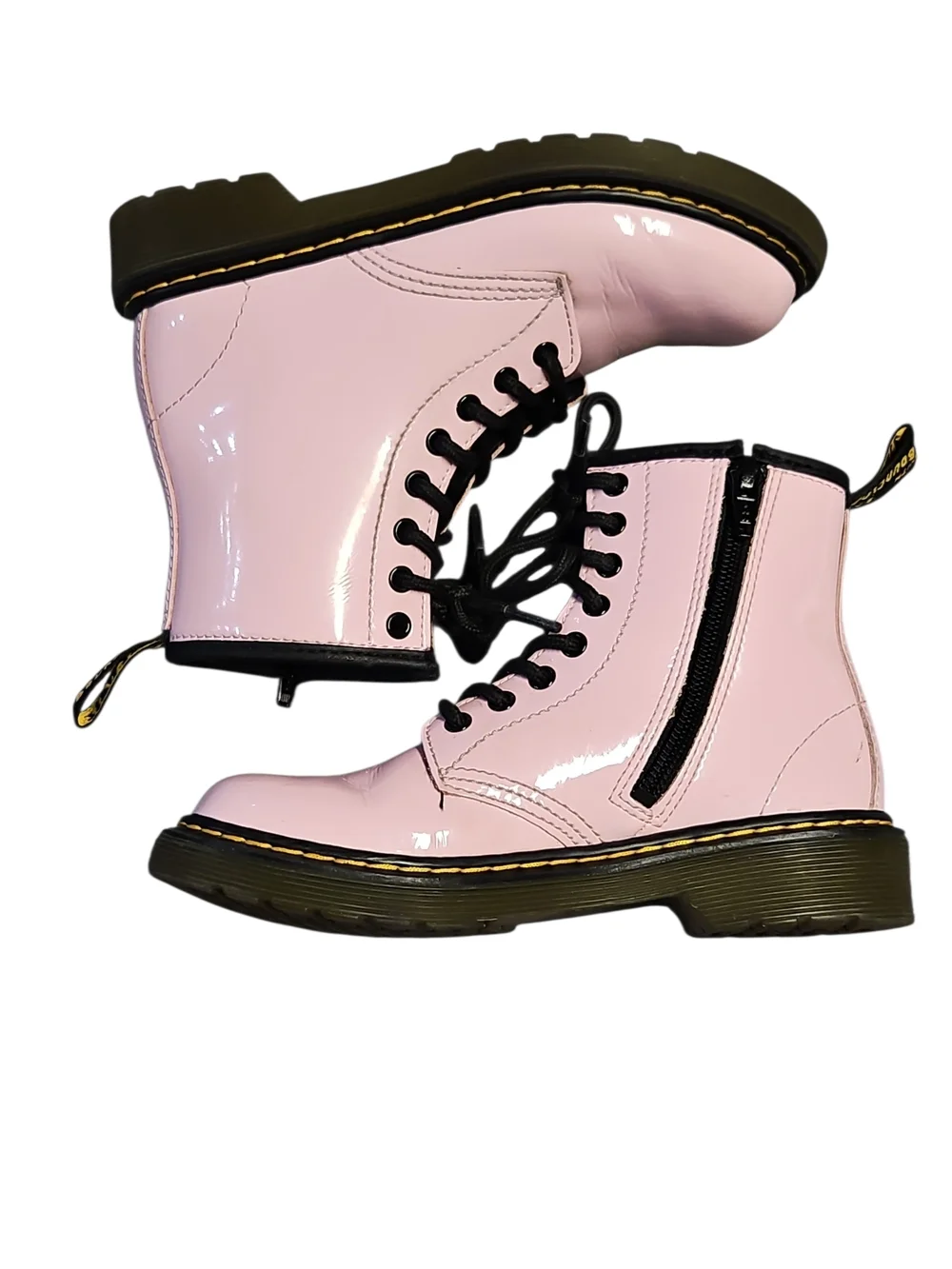 Dr Martens Junior 1460 Pale Pink Patent Combat Boots with Side Zipper Size 13US